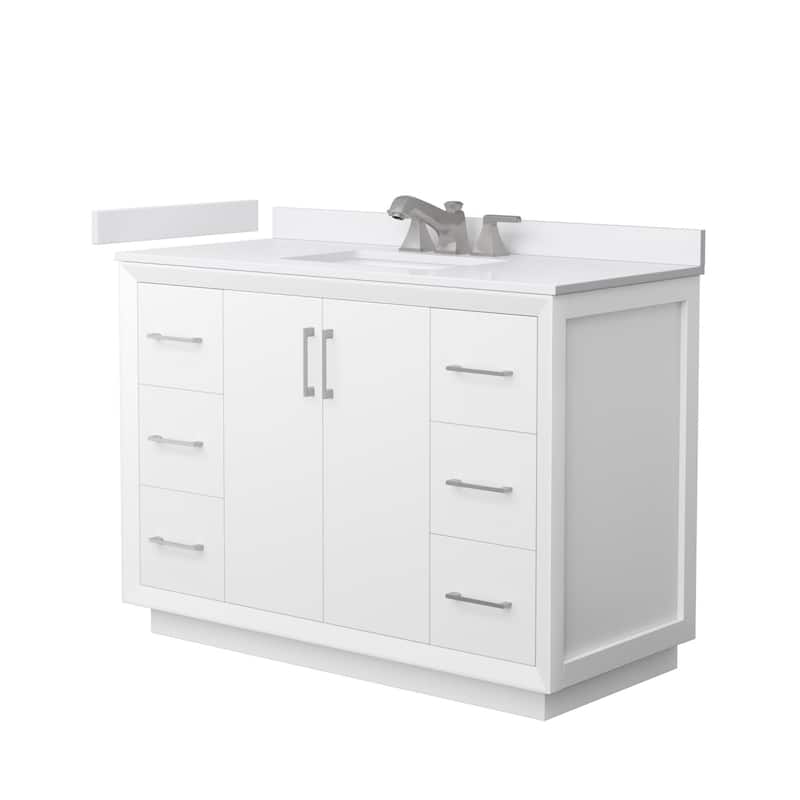Wyndham Collection WCF4141-48S-VCA-US3MXX Strada 48" Free Standing - White / White Cultured Marble Top / Brushed Nickel