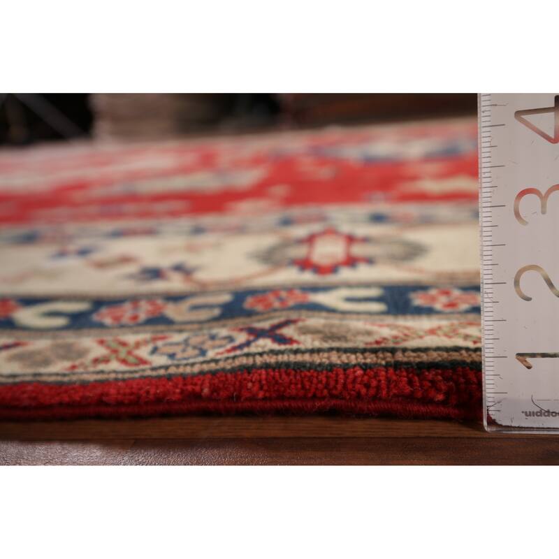 Red Kazak Area Rug Hand-Knotted Geometric Wool Carpet - 9'0" x 12'4"