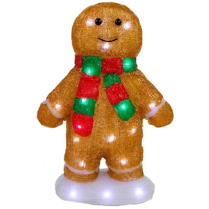 14" LED Acrylic Gingerbread Man Scarf Outdoor Christmas Decoration - Brown