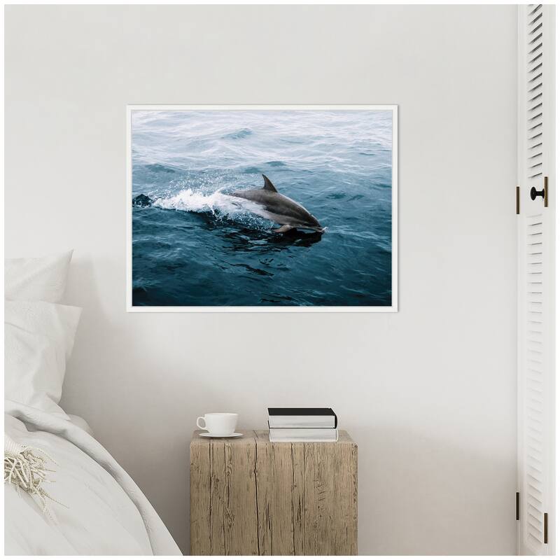 Kate and Laurel Sylvie Dolphin Skipping along in the Ocean Framed Canvas by Michael Schauer