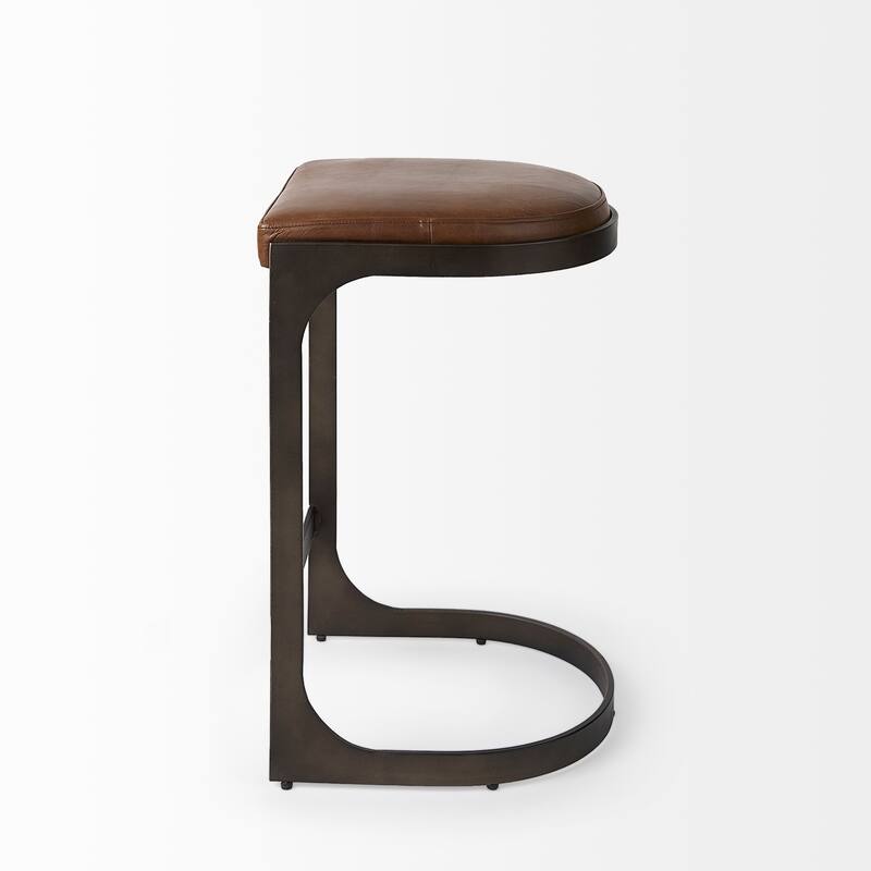 Tyson Black Genuine Leather with Dark Gray Metal Frame Counter Stool
