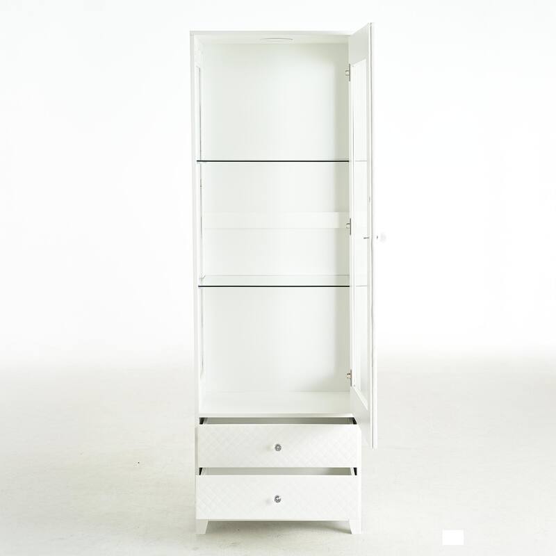 71'' Freestanding Display Cabinet with Storage Drawers, Upholstered Pantry with Ceiling Light,with Adjustable Shelves