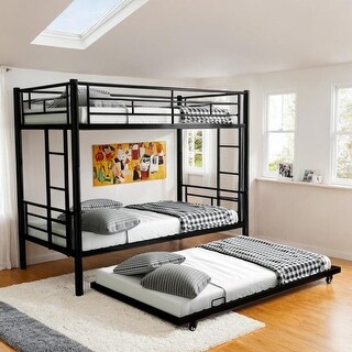 Sturdy Metal Twin Bunk Bed, Noise Reduced with Safety Guardrail