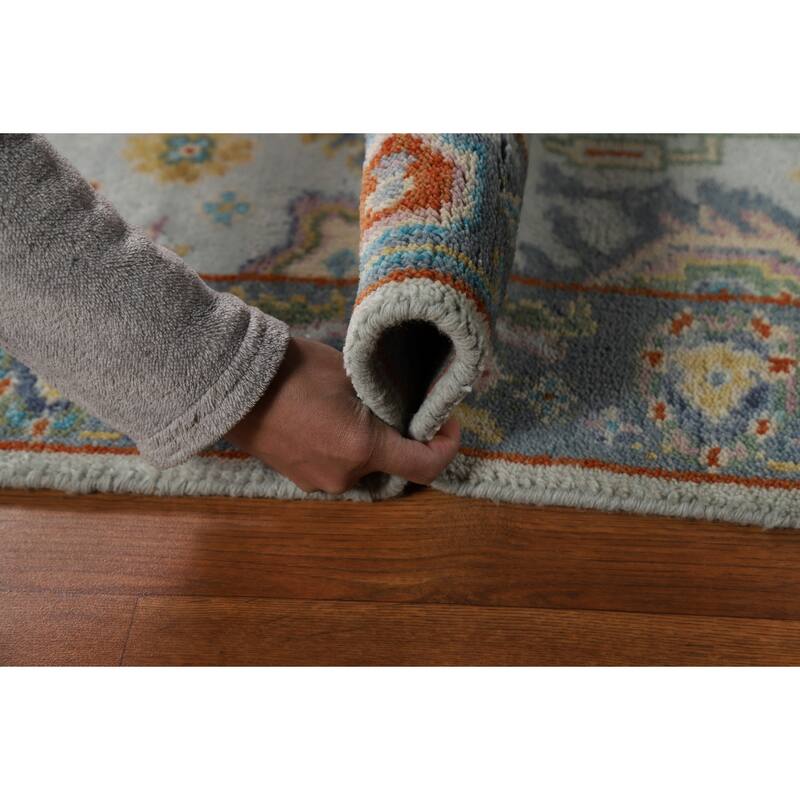 Transitional Blue Oushak Style Foyer Rug Handmade Wool Carpet - 2'7"x 5'10"