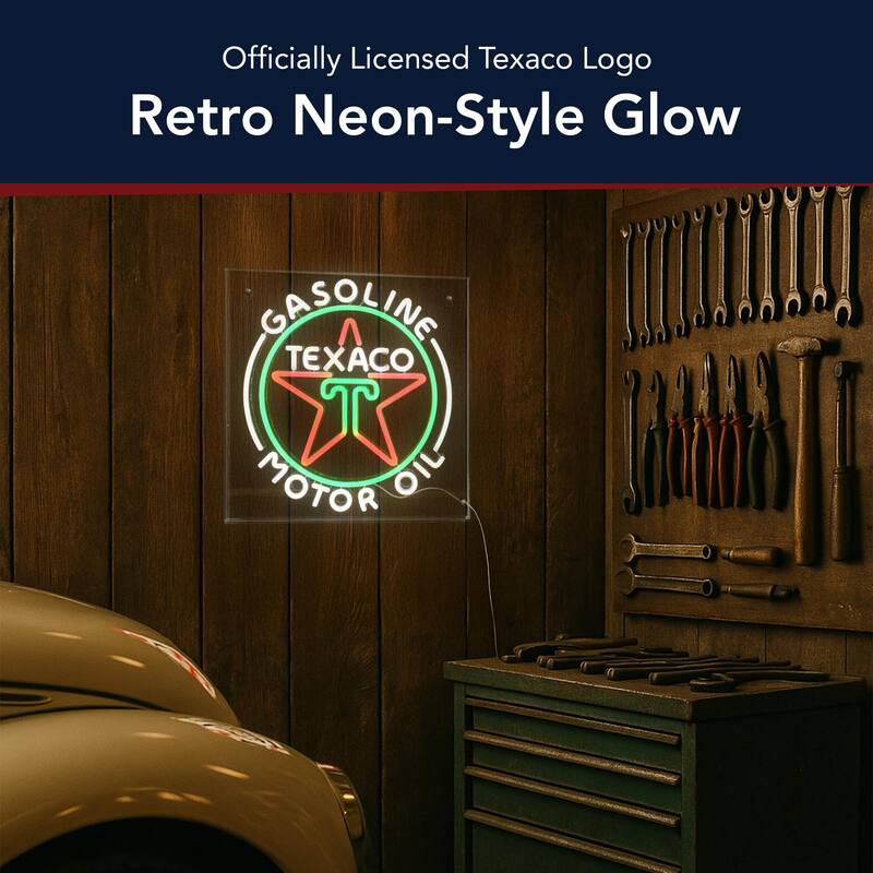 Licensed Texaco Gasoline Motor Oil Acrylic LED Wall Decor Sign - 16" x 16" - 16" x 16"