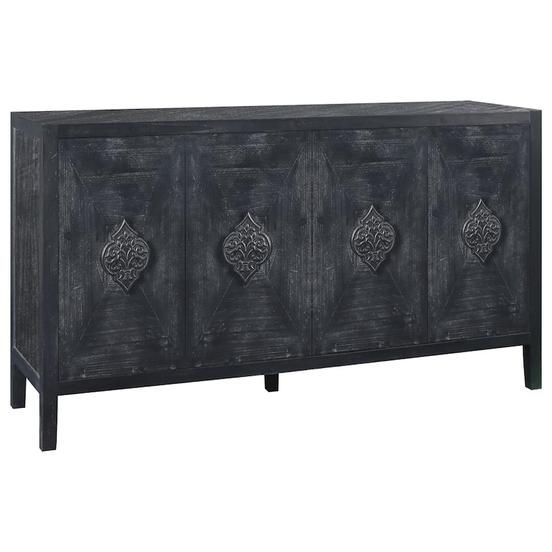 Carved Flower Door Handle, Antique Four Door Cabinet for Living Room