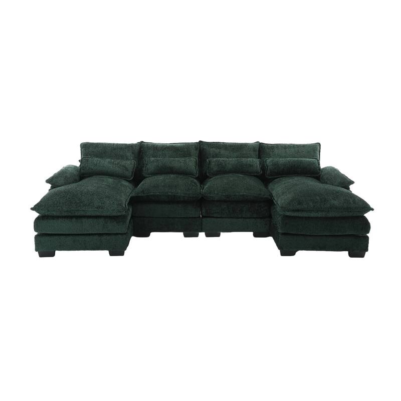 Modern U Shaped Modular Sectional Sofa with Chenille Upholstery and Ottomans and Reversible Layout for Living Room or Guest Room