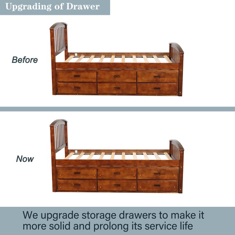 Durable Twin Size Storage Bed Frame with 6 Drawers, Solid Wood Construction for Kids and Teens, Easy Assembly