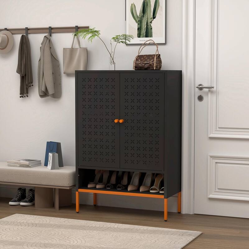 Adjustable Shoe Cabinet with Butterfly Doors - Space-Saving Design