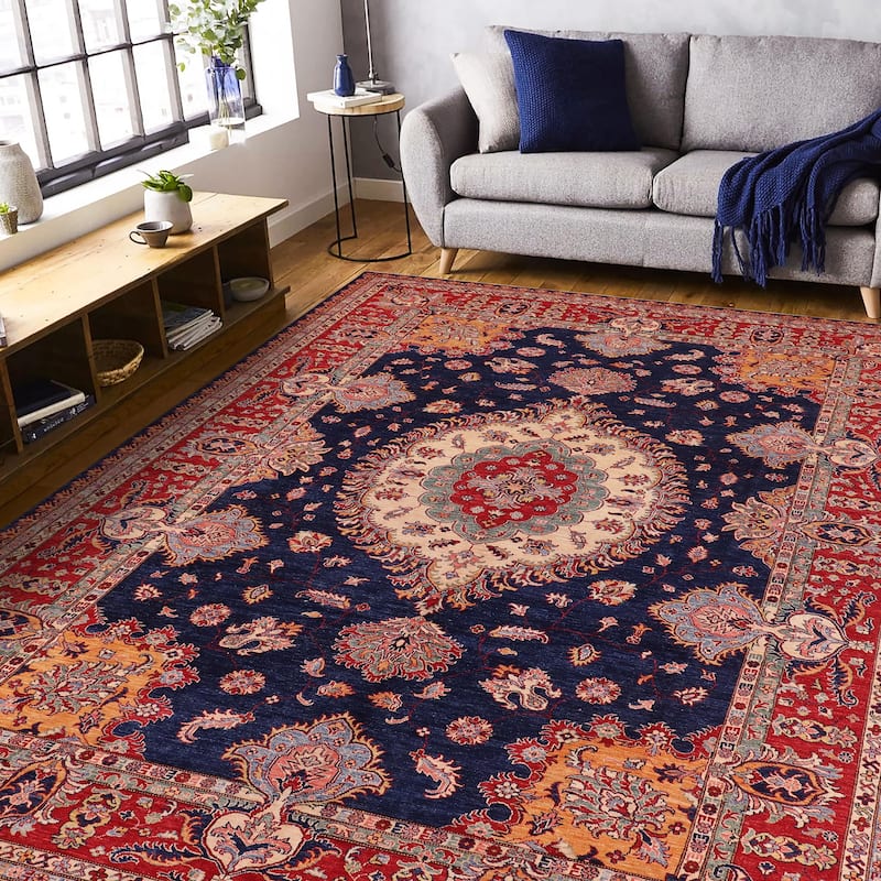 Southwestern Super Kazak Nyla Blue/Red Hand Knotted Wool Rug - 8'9'' x 12'4''