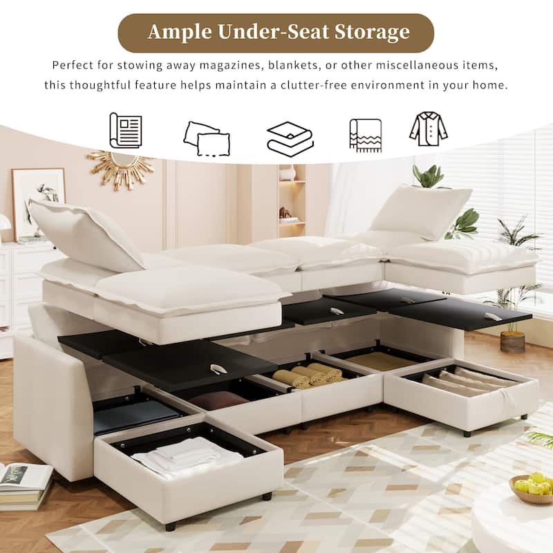 Christopher Knight Home 126" Modular Sectional Sofa with Storage - 126" x 63" x 35"