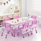 preview thumbnail 5 of 8, Kids Table and Chairs Set, Height Adjustable Desk with 6 Seats for Ages 2-10 Pink