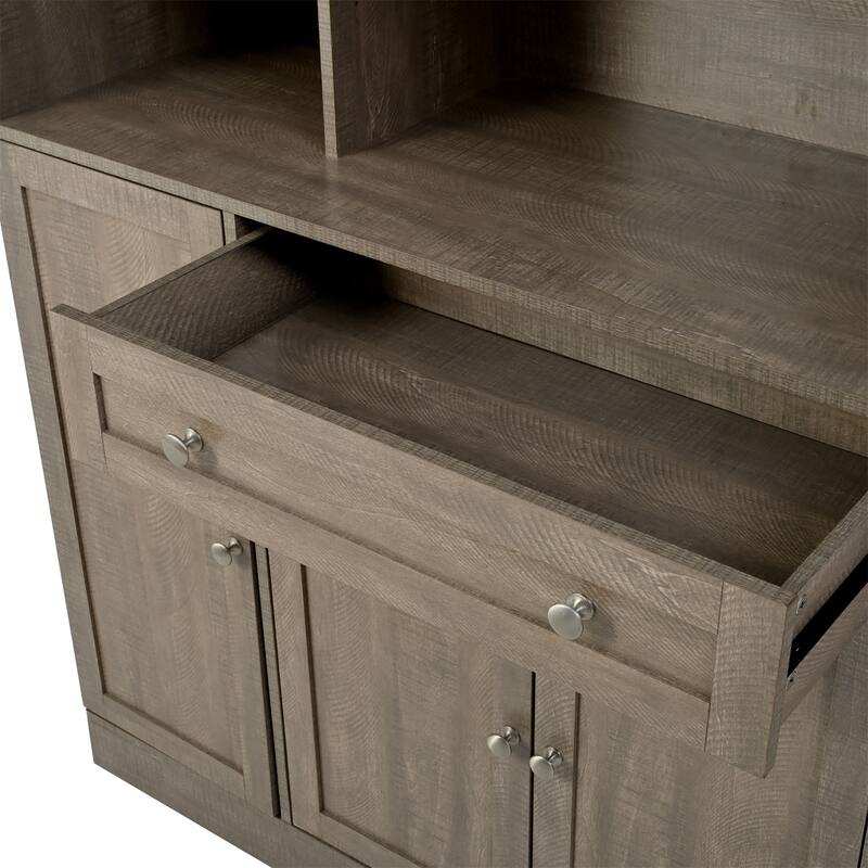 Freestanding Kitchen Pantry Storage Cabinet Cupboard with Pull-Out Side Cabinet