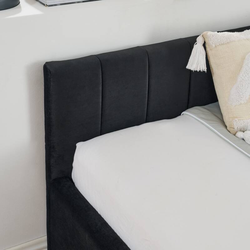 Full Size Upholstered Tufted Bed Frame with Two Drawers, Sofa Bed Frame with Comfortable Backrest and Armrests(79.5"x58"x25")