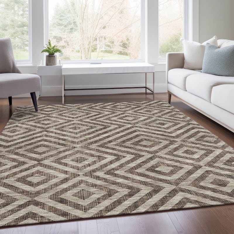 Machine Washable Indoor/ Outdoor Chantille Diamond Geo Rug