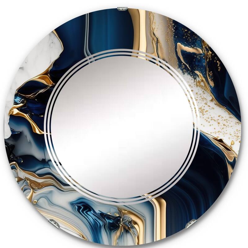 Designart 'Abstract Geode Waves Blue V' Printed Modern Waves Wall Mirror