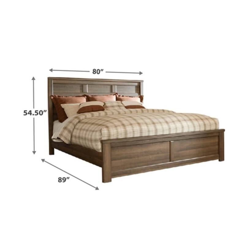 Joi King Size Bed, Plank Panel Design, Aged Oak Brown Rough Sawn