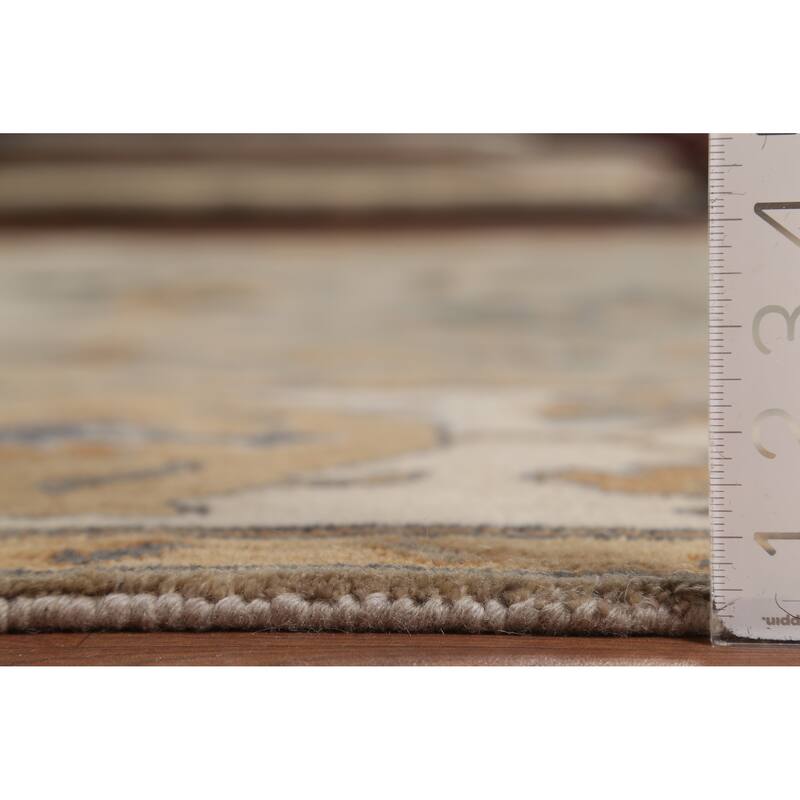 All-Over Beige & Ivory Oushak Indian Area Rug Handmade Wool Carpet - 9'1"x 11'8"