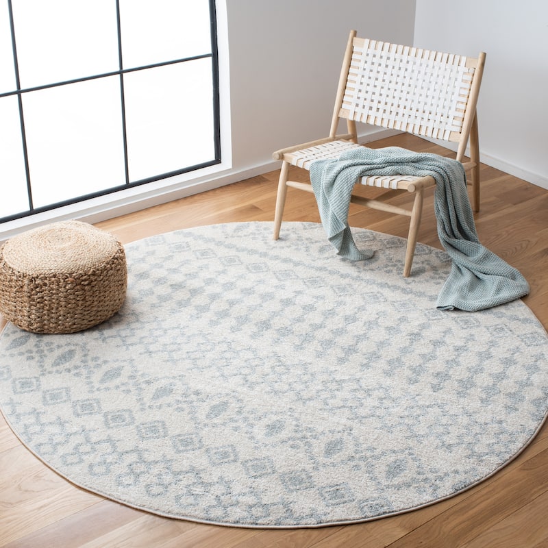 SAFAVIEH Tulum Cordie Boho Moroccan Distressed Rug - 6'7" Round - Ivory/Light Grey