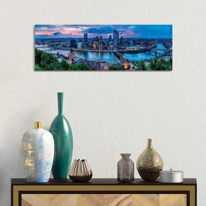 iCanvas "Skyline Panorama Of Pittsburgh Viewed From Mount Washington" by George Oze Canvas Print - 12x36x1.5