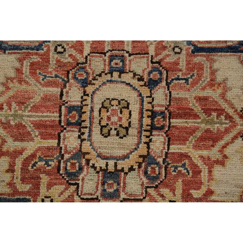 Geometric Heriz Serapi Vegetable Dye Rug Handmade Wool Carpet - 5'0"x 6'10"