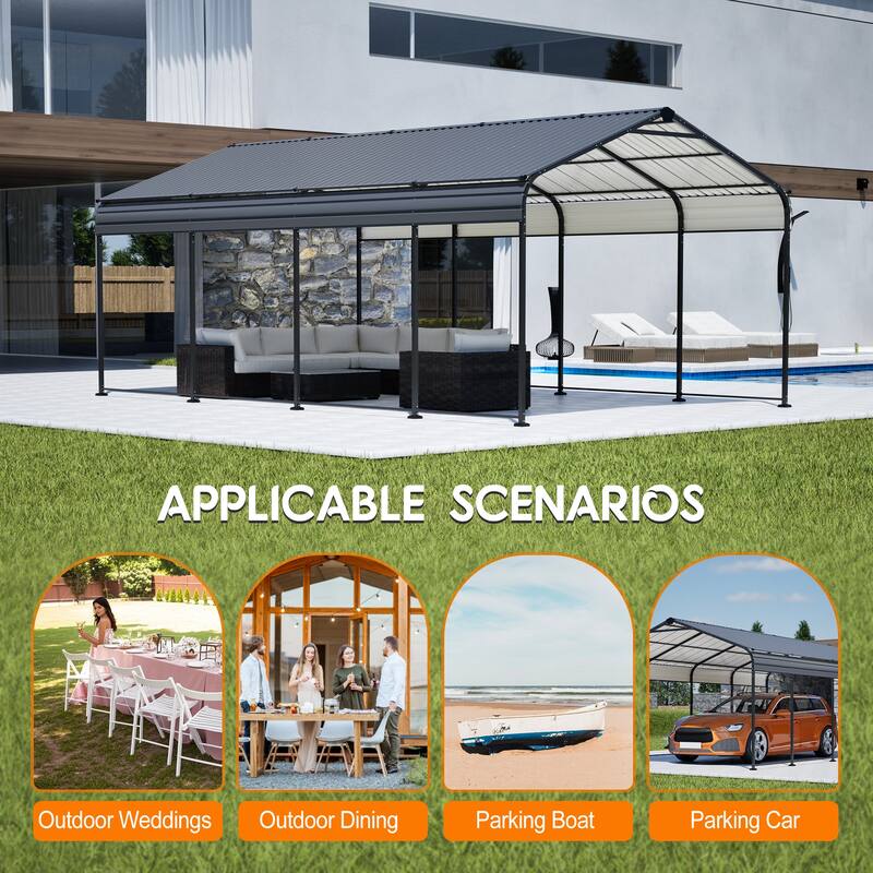GDFStudio - Oliver Heavy Duty Outdoor Carport Gazebo with Waterproof Shade and Reinforced Base