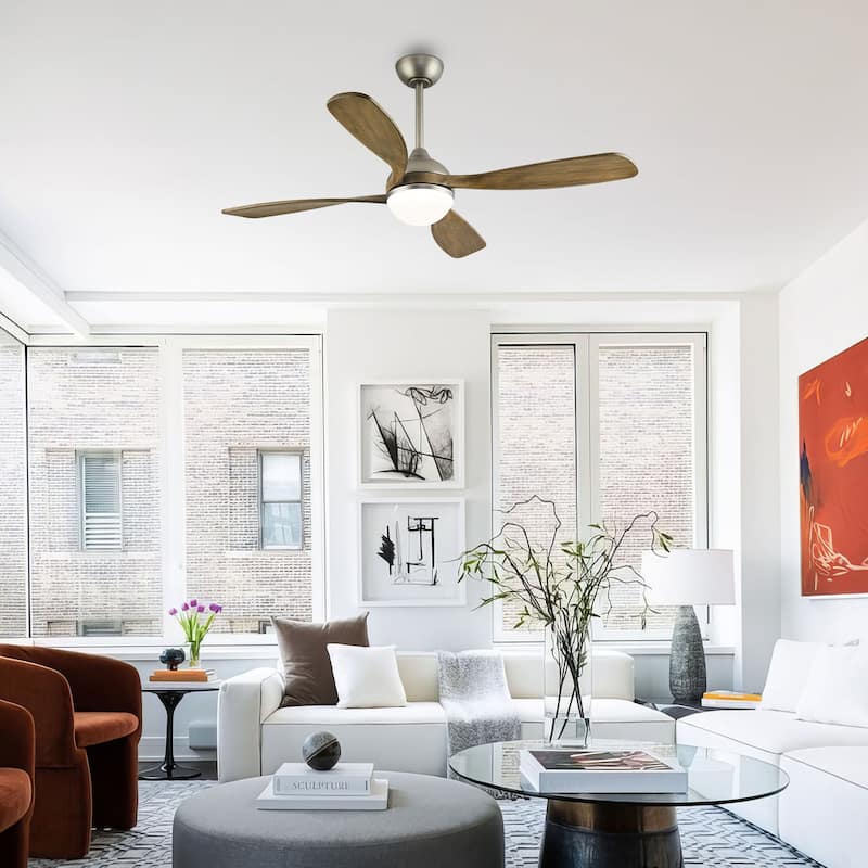 MLiAN 54 inch 4 Soild Wood Blades Smart LED Ceiling Fan with Remote - 54" - Cobalt Nickel and Wood Grain