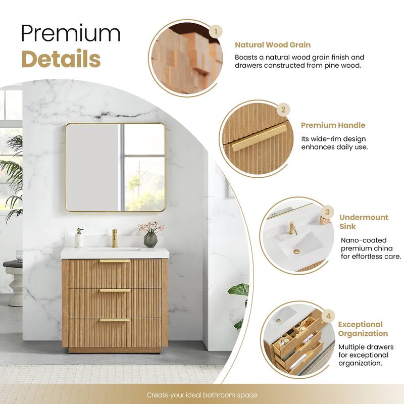 Santarem Single Vanity with Pure White Quartz Stone Top without Mirror