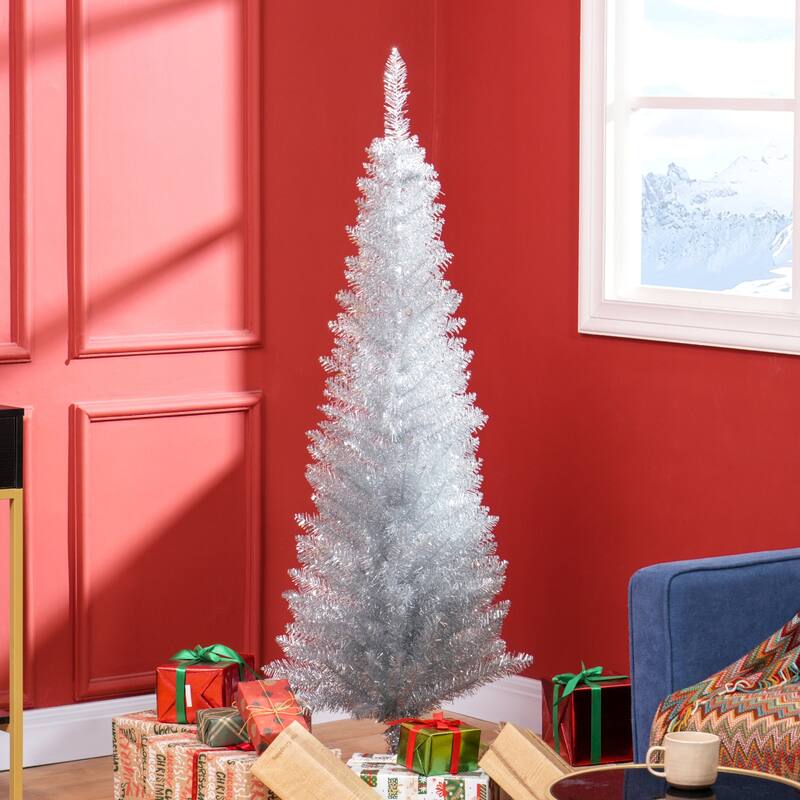 5FT Artificial Slim Pencil Christmas Tree with 294 Realistic Branch Tips and Plastic Stand
