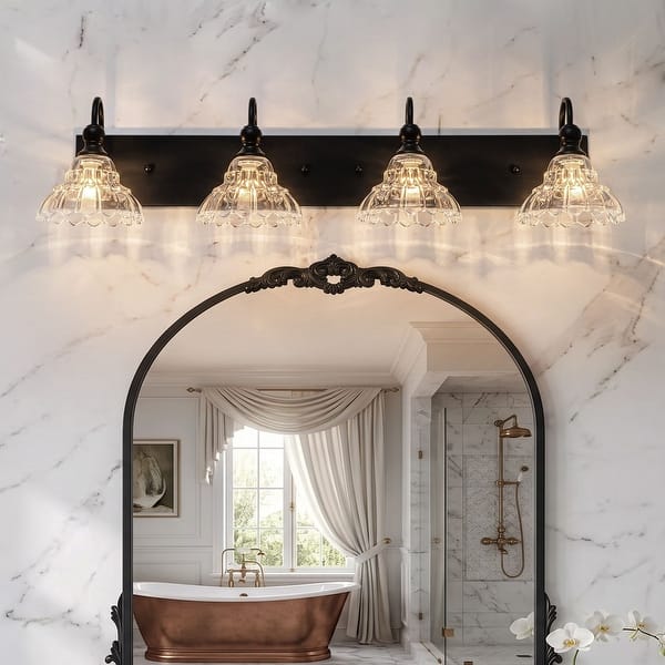 Vintage Bathroom Vanity Light – 2-Light Matte Antique Brass Finish With Crystal Glass Floral Shades, Wall Sconce For Bathroom, Dressing Table, Or Hallway