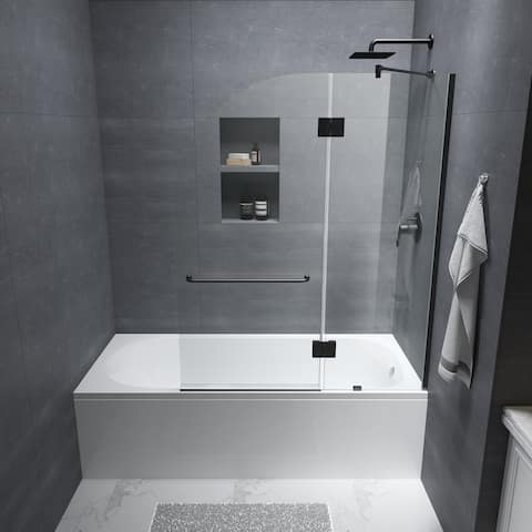 FELYL 48-inch Hinged Frameless Tub Door with Heat Soaking Process and Protective Coating Clear Glass