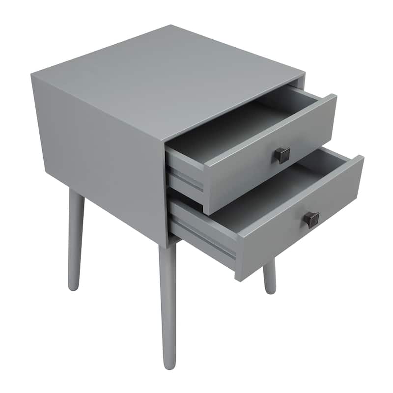 DH BASIC Mid-Century Modern Wood 2-Drawer Compact Nightstand Side Table by Denhour