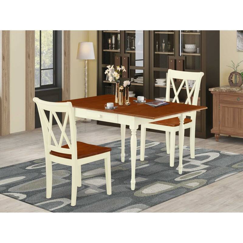 HomeStock 3-Piece Buttermilk and Cherry Finish Solid Wood Top With Dropleaf Dining Table Set