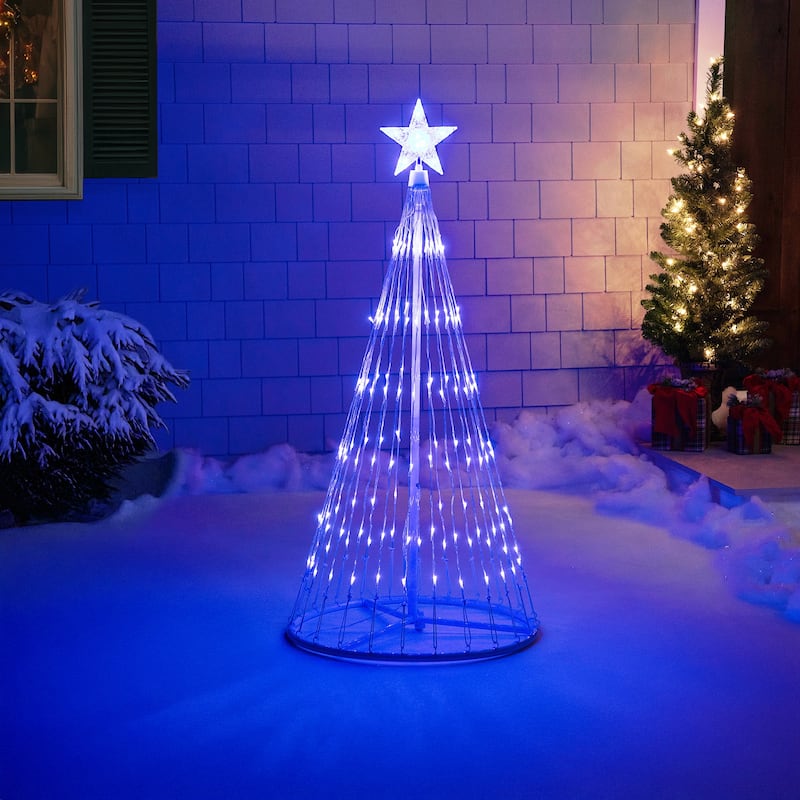 LED Lighted Show Cone Christmas Tree with Star - 4' - Blue - White