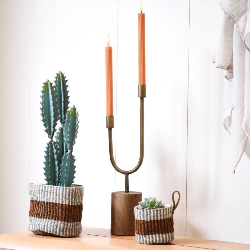 Asymmetrical Wood and Metal Candle Holder