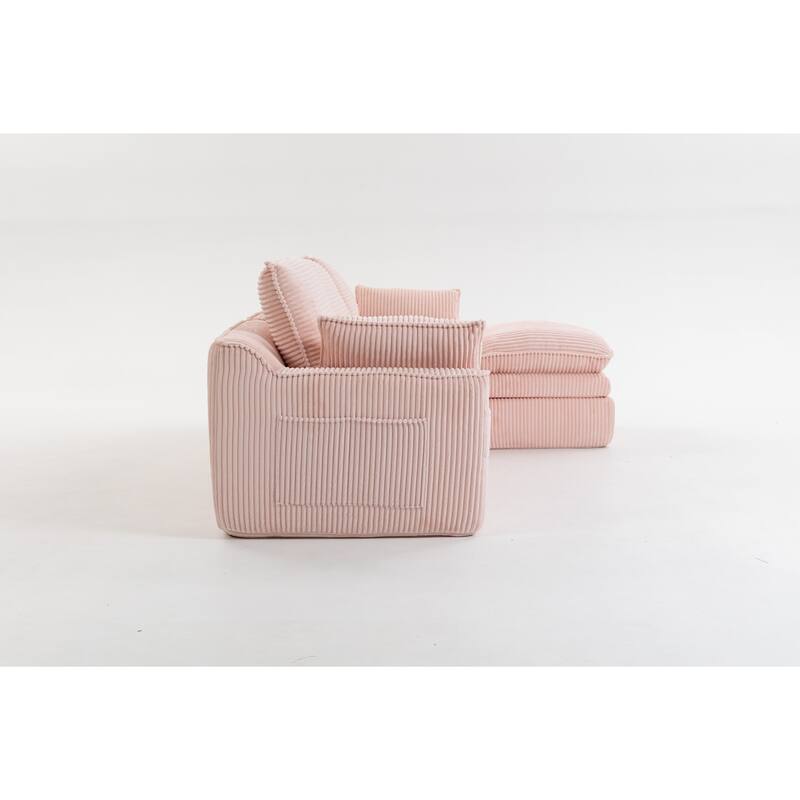 103" L-Shaped Corduroy Boneless Sectional Sofa with Movable Ottoman