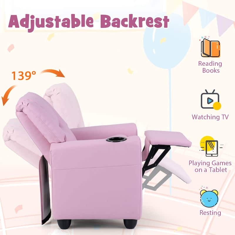 Costway Kids Recliner Chair with Cup Holder & Side Pocket Adjustable