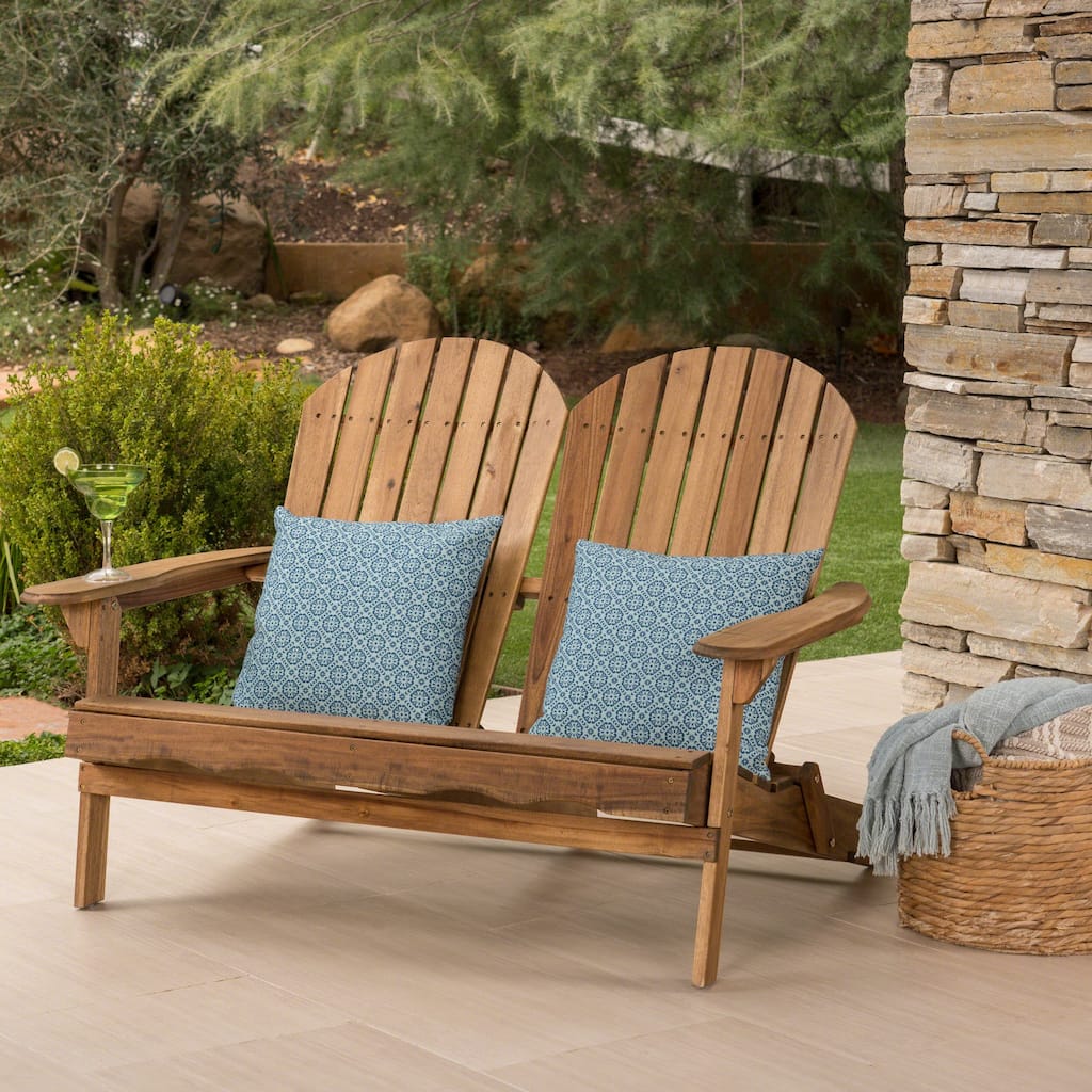Roomfitters Double Adirondack Chair with Wide Armrests and Curved Backrest, Solid Wood Outdoor Loveseat Bench, Natural