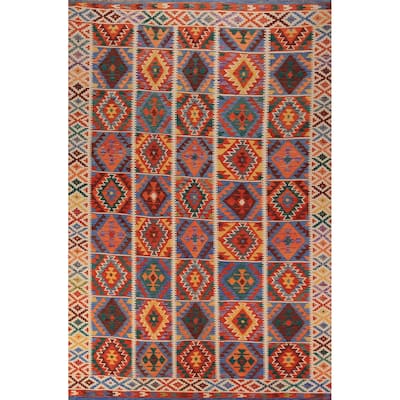 Geometric Kilim Reversible Area Rug Hand-Woven Wool Carpet - 8'0" x 11'10"