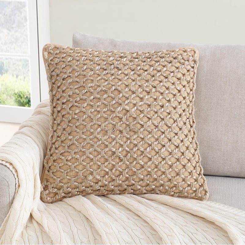 Boho Living Jada Braided Cotton/Jute Throw Pillows - Beige - 20x20