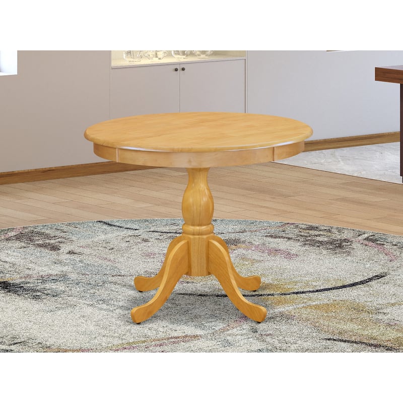 East West Furniture Dining Room Table - a Round kitchen Table Top with Pedestal Base, (Finish Options Available) - AMT-OAK-TP