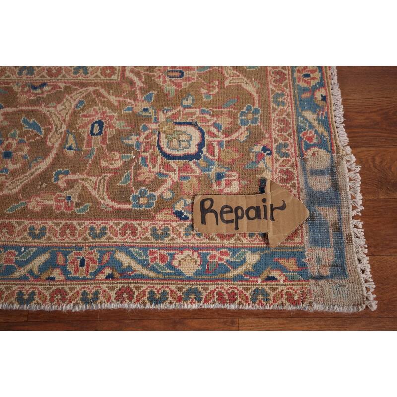 Traditional Kashan Persian Large Vintage Rug Hand-Knotted Wool Carpet - 9'6"x 14'10"