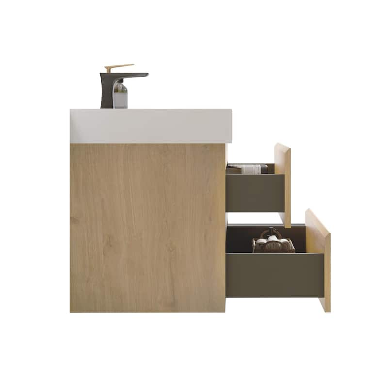 Modern Large Storage Wall Mounted Bathroom Vanity with One-Piece Sink Basin without Drain and Faucet