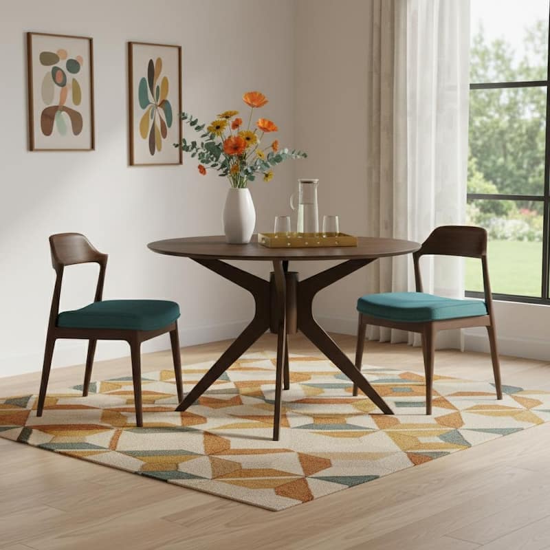 HomeRoots 47" Walnut Solid Wood Pedestal Base Round Top Dining Table - 47.30 in. x 29.50 in. x 47.30 in. - Walnut - 47.30 in. x 29.50 in.  x 47.30 in.