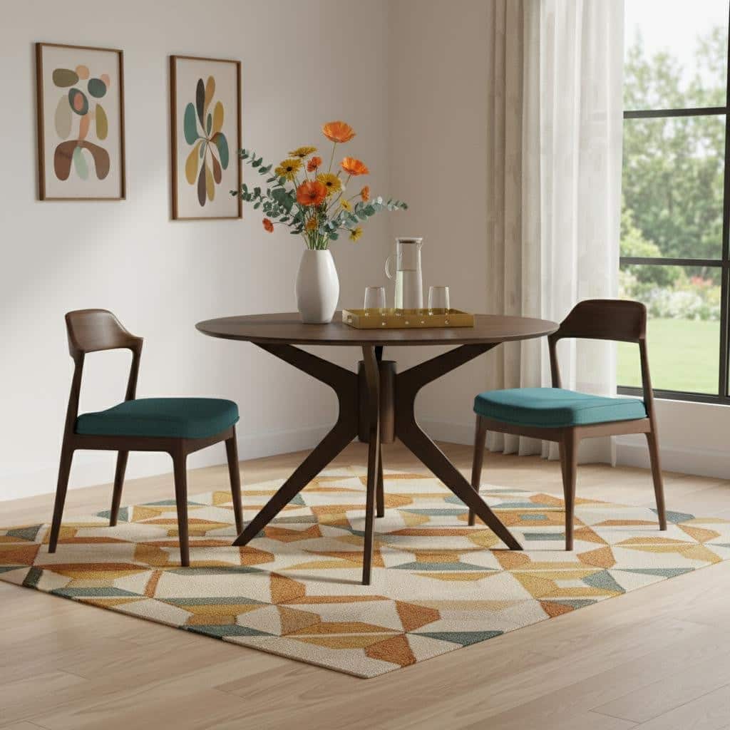 HomeRoots 47" Walnut Solid Wood Pedestal Base Round Top Dining Table - 47.30 in. x 29.50 in. x 47.30 in.