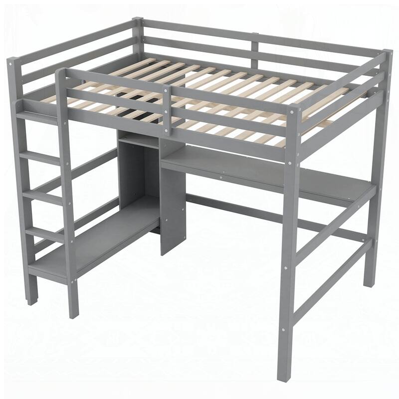 Loft Bed with Multifunction Shelves and Under-bed Desk