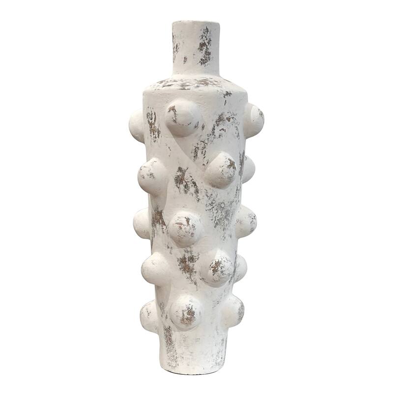 Harp & Finial Watts Vase - Distressed White Finish on Ceramic - Large