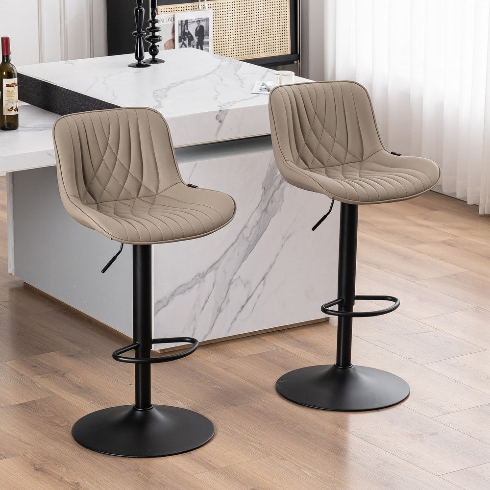 Adjustable Bar Stools Set of 2, Faux Leather Swivel Bar Chairs