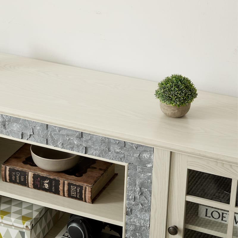 70" Modern TV Stand with 2-Door Storage, Faux Stone Media Console Cabinet, Large Entertainment Center for Living Room