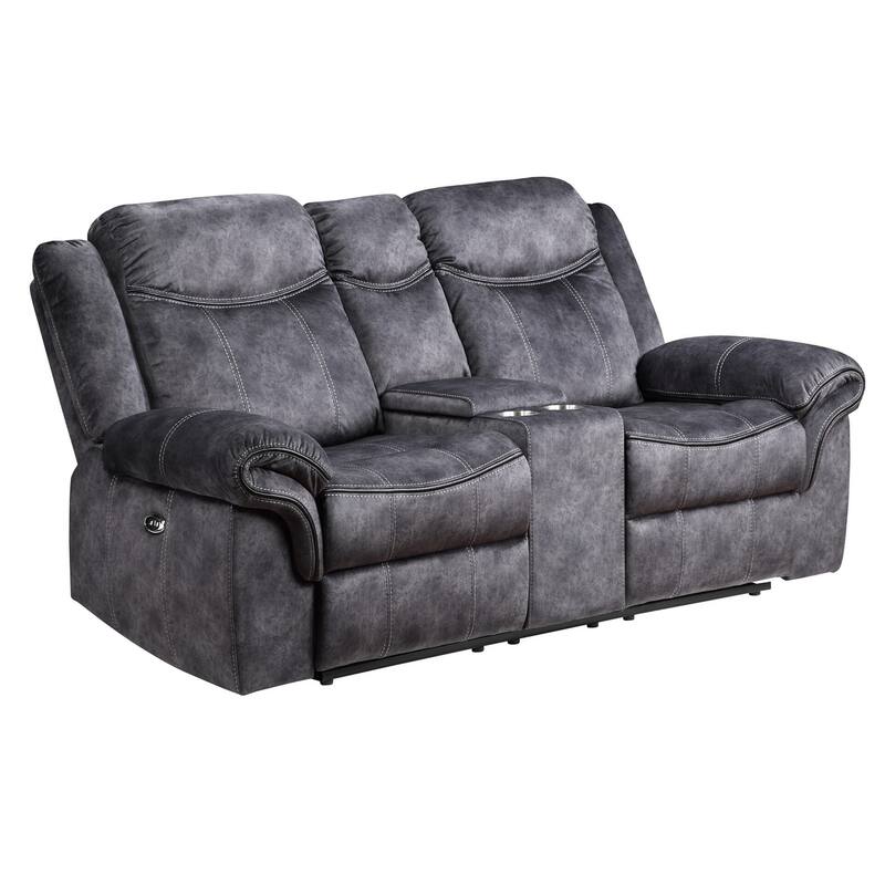 79" Dark Gray Microfiber Power Reclining Loveseat With Storage